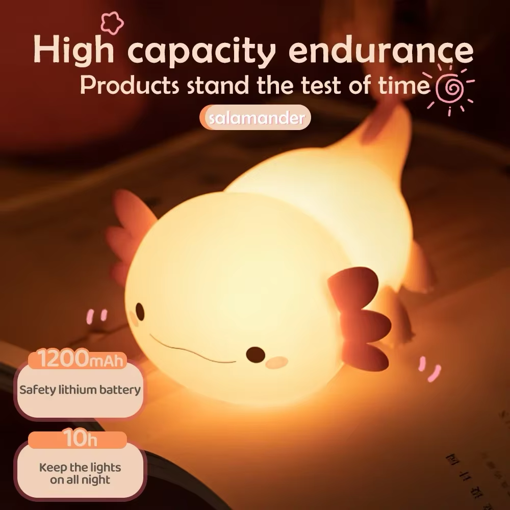 A rechargeable axolotl nightlight with a charming design, creating a comforting atmosphere. Available at BlissfulGlow.