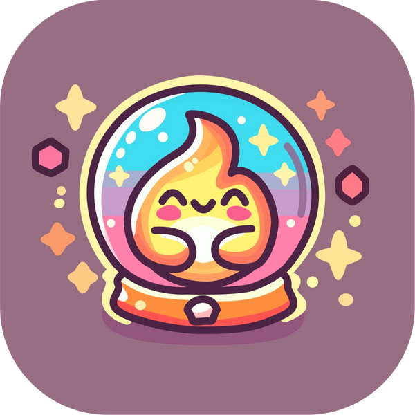 BlissfulGlow store logo featuring a cheerful glowing flame character enclosed in a whimsical snow globe, surrounded by stars and geometric shapes on a soft pink background. Represents warmth, charm, and magical ambiance.