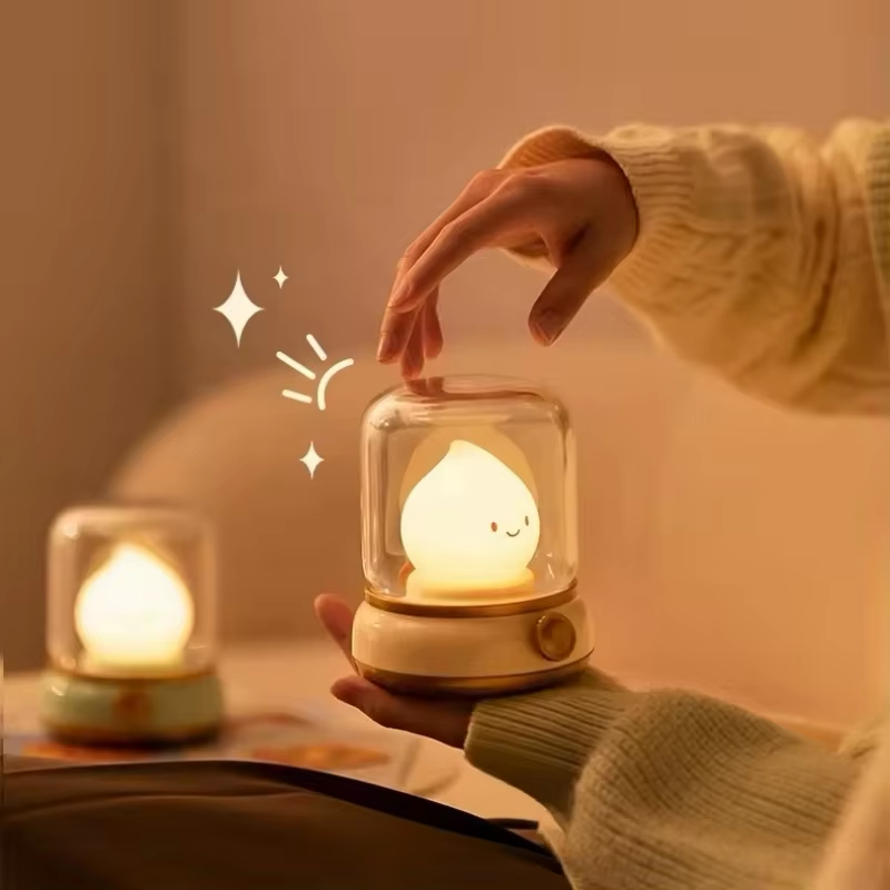  Soft light lamp being gently caressed by a hand, emphasizing its soothing glow and comforting warmth. Available at BlissfulGlow.