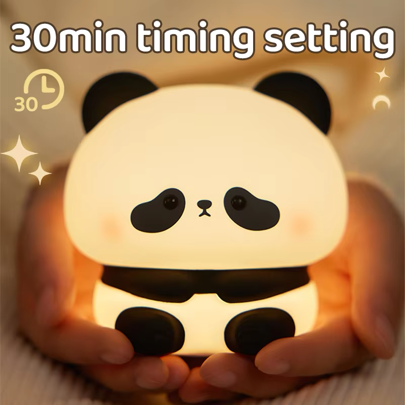 BlissfulGlow Panda Night Light with 30-minute timer, offering a cozy and calming glow for kids' bedtime routines, available at BlissfulGlow.