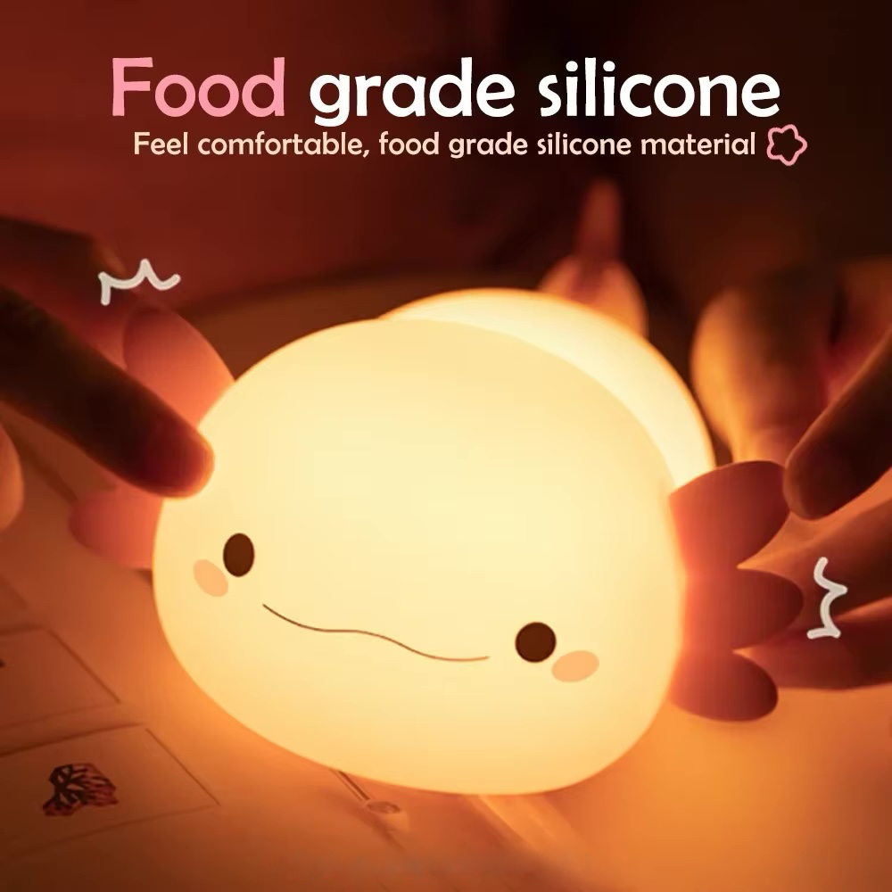  An axolotl lamp crafted from food-grade silicone, offering a safe and enjoyable lighting experience. Available at BlissfulGlow.