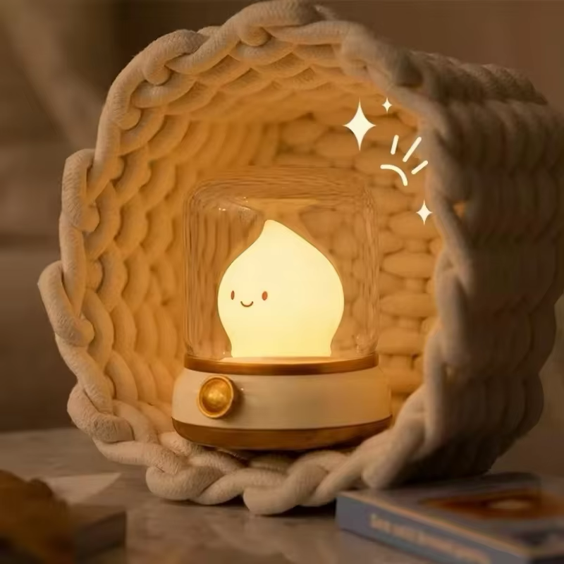 Soft light lamp elegantly placed inside a cozy knitted basket, perfect for creating a warm and relaxing atmosphere. Available at BlissfulGlow.